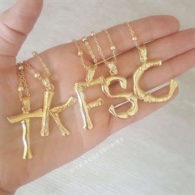 D HARFİ KEMİK GOLD HARF KOLYE - TK415